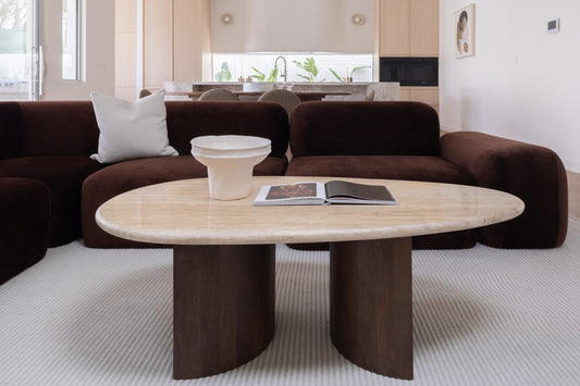 Travertine 1.3M Aurora Coffee Table Solid Wood Base