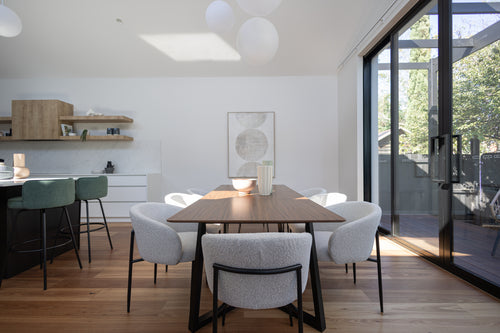 Minimalist dining table in soft natural wood