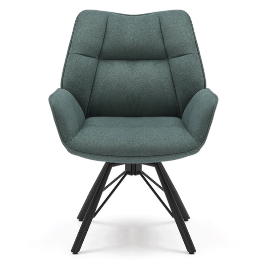 Elegant green dining chairs placed around a table