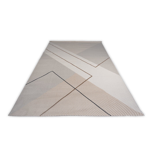 Beige and brown geometric patterned rug