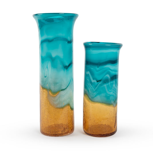 Amala small textured blue and gold glass decorative vase 31cm