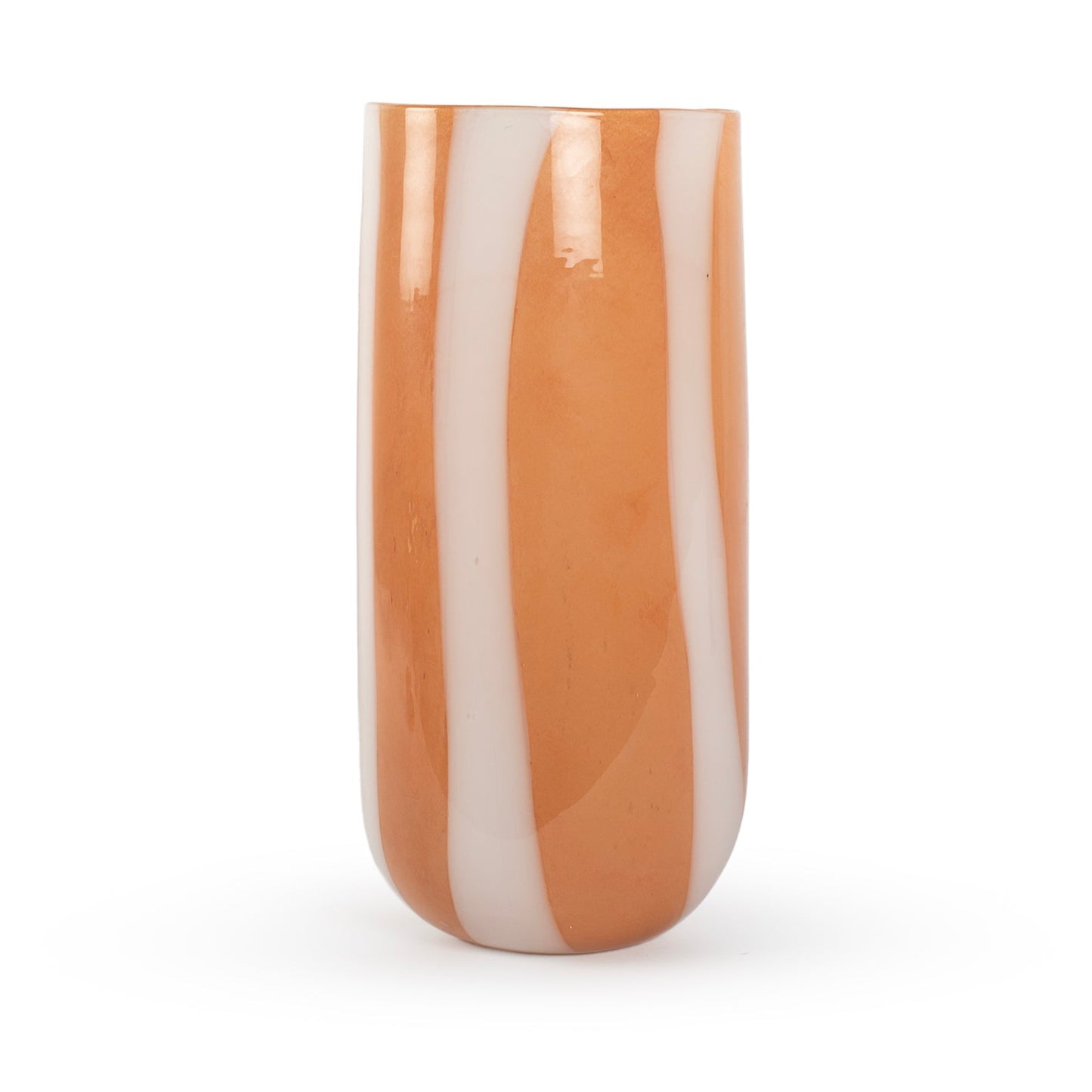 Aston orange and white striped abstract glass vase 33cm modern contemporary