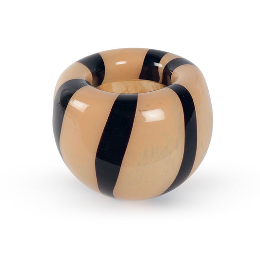 Athena peach and black stripe modern glass decor object 19.5cm contemporary