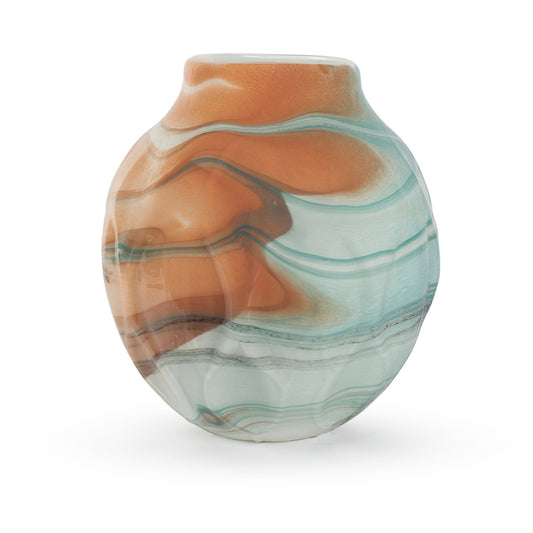 Bayan large abstract orange blue white black swirl opal finish glass vase 29cm