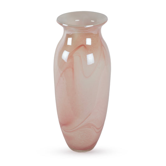 Felicity tall slim abstract pink and white swirl glass vase 37cm