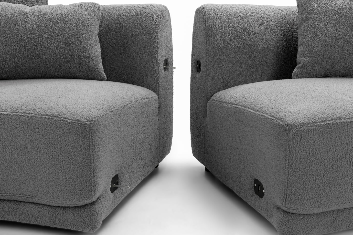 Boucle Grey Modern four seater fabric sectional sofa with clean, straight cushions.