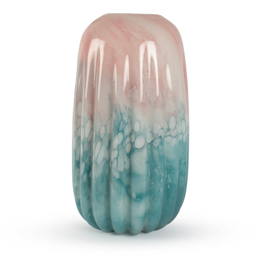 Opal abstract pink blue white ribbed sculptural glass vase 36cm