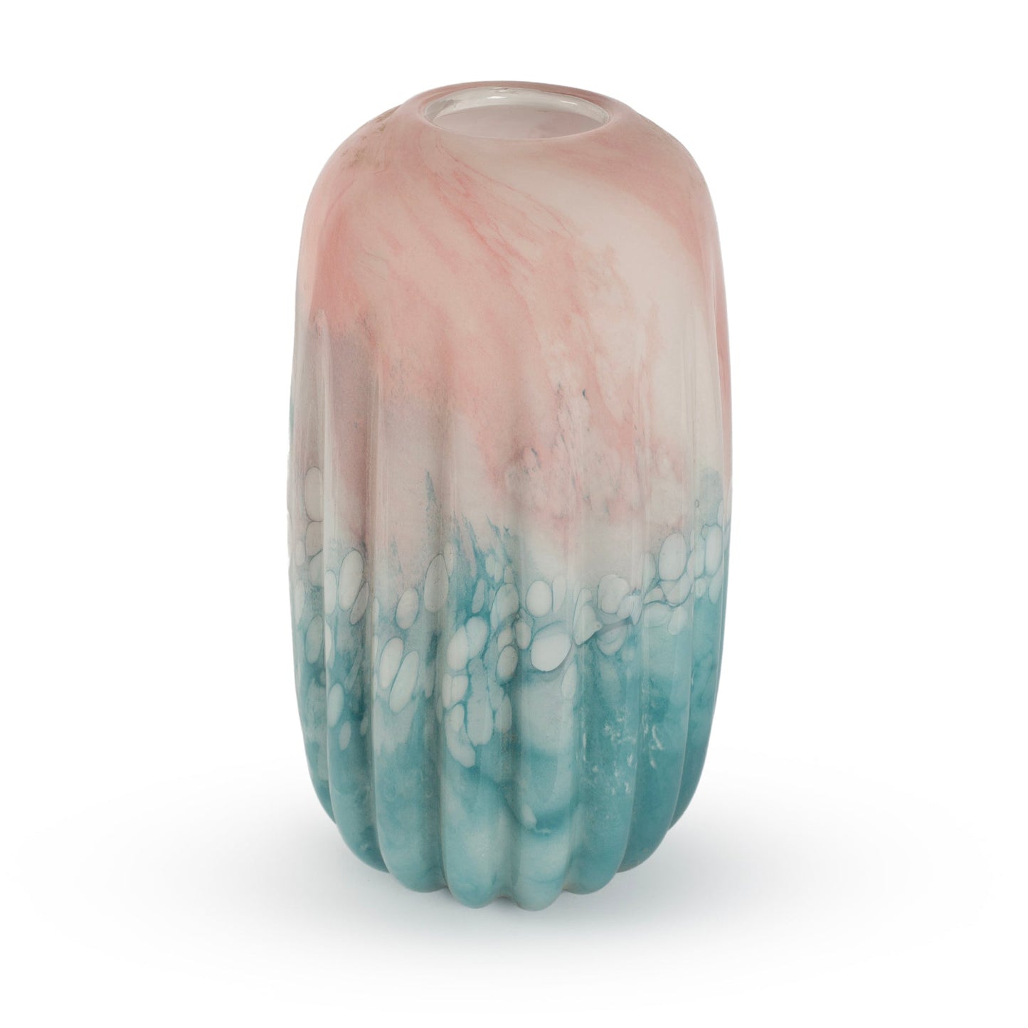 Opal abstract pink blue white ribbed sculptural glass vase 36cm