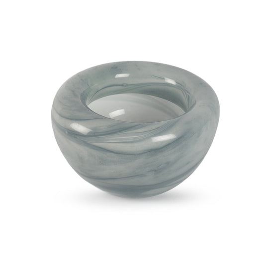 Opaline small rounded deep blue and white abstract glass vase 20cm wide