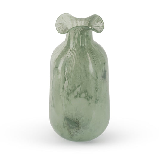 Pascal large sage green frilled top curved vase 35cm contemporary