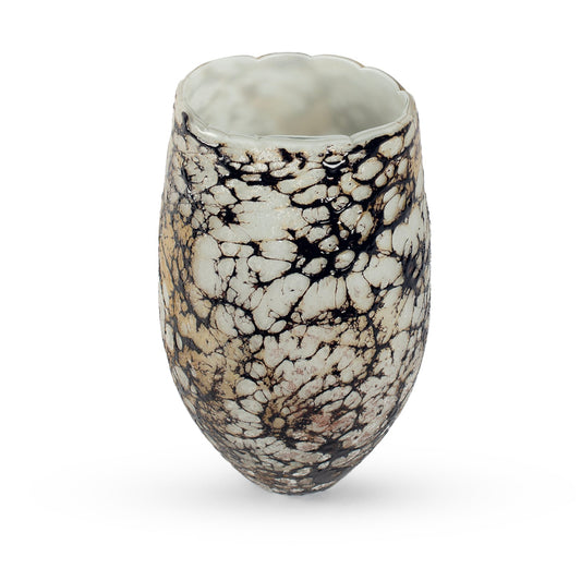 Sasha black and white crackle glaze sculptural glass vase 24.5cm unique decorative