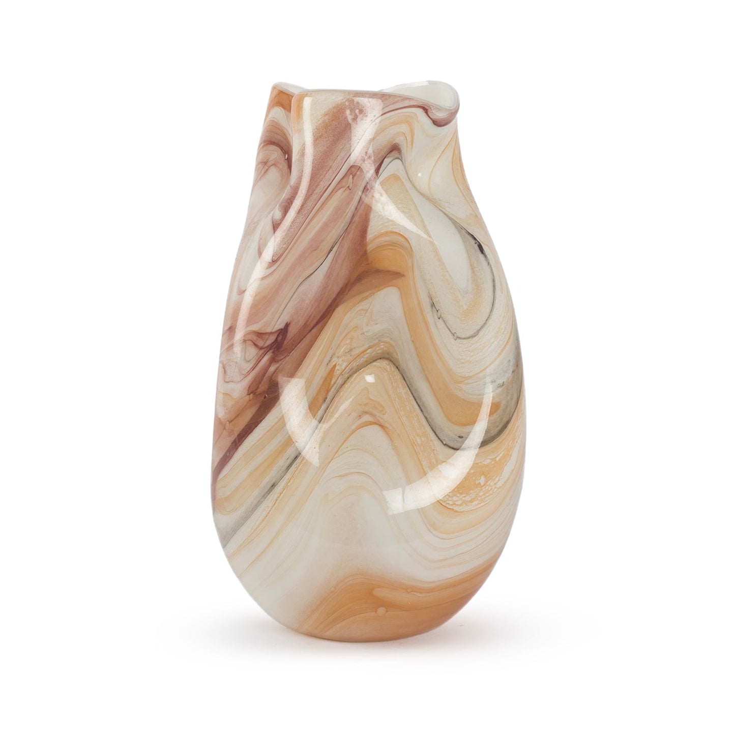 Taigen abstract sculptural glass vase pink burgundy grey white swirl 29cm