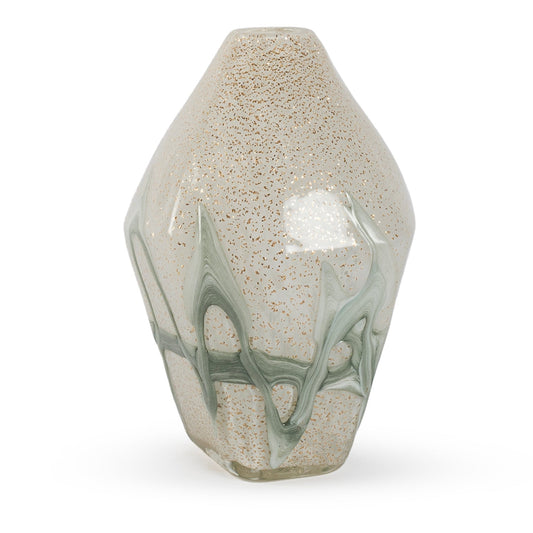 Whitney abstract green white and speckled gold glass vase 34cm