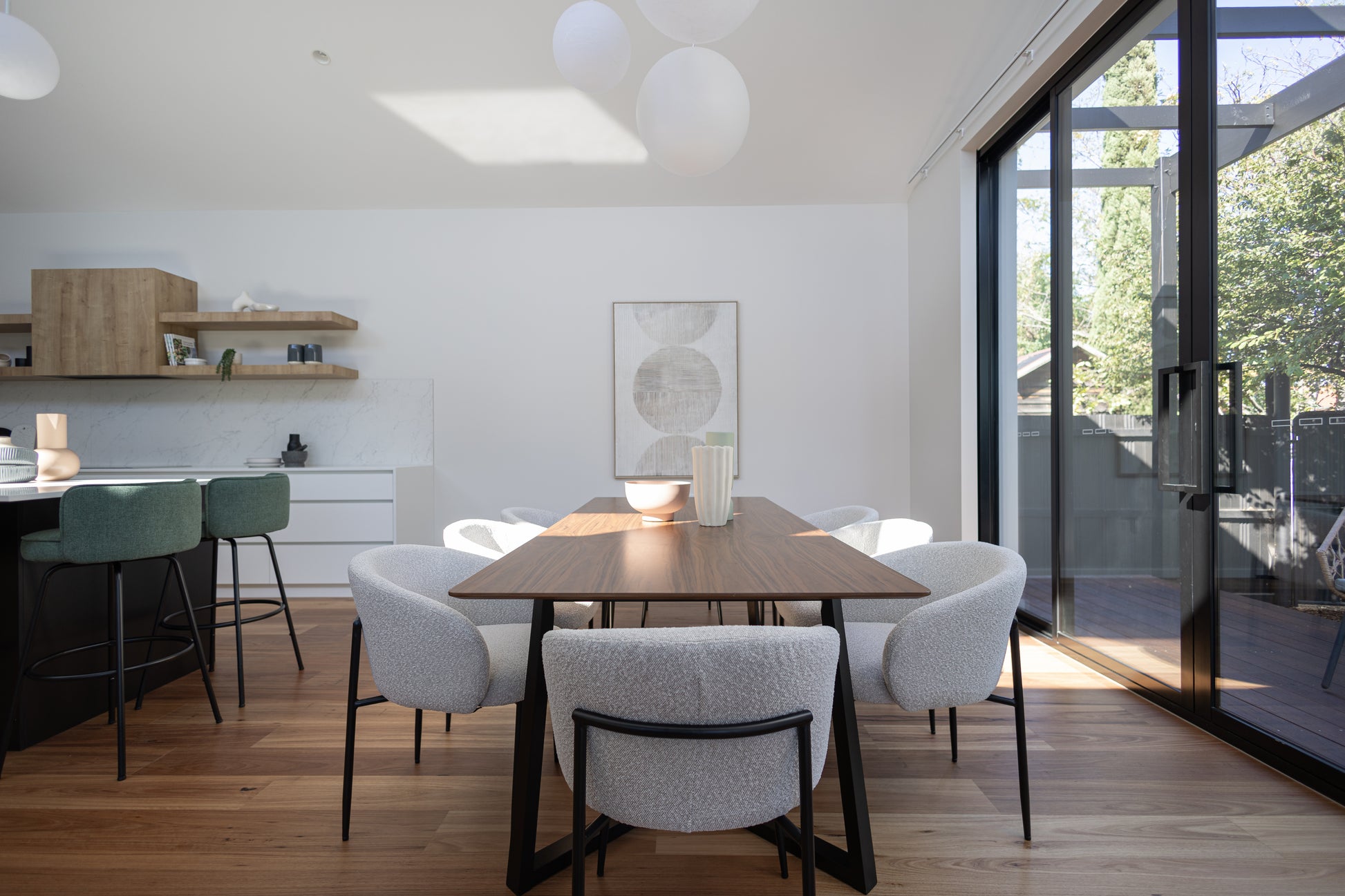 Minimalist dining table in soft natural wood
