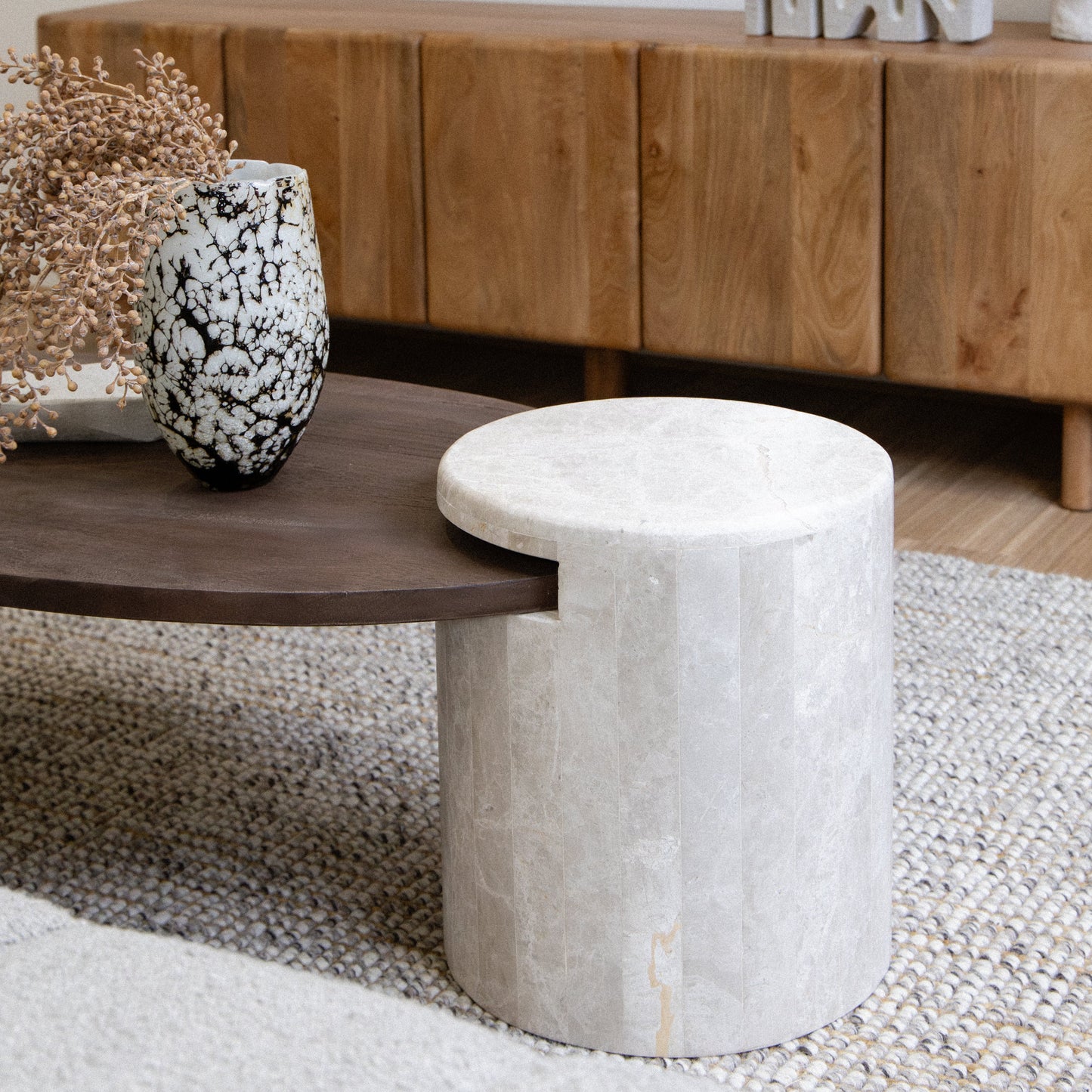 Milano 1.2M Stone And Wood Coffee Table