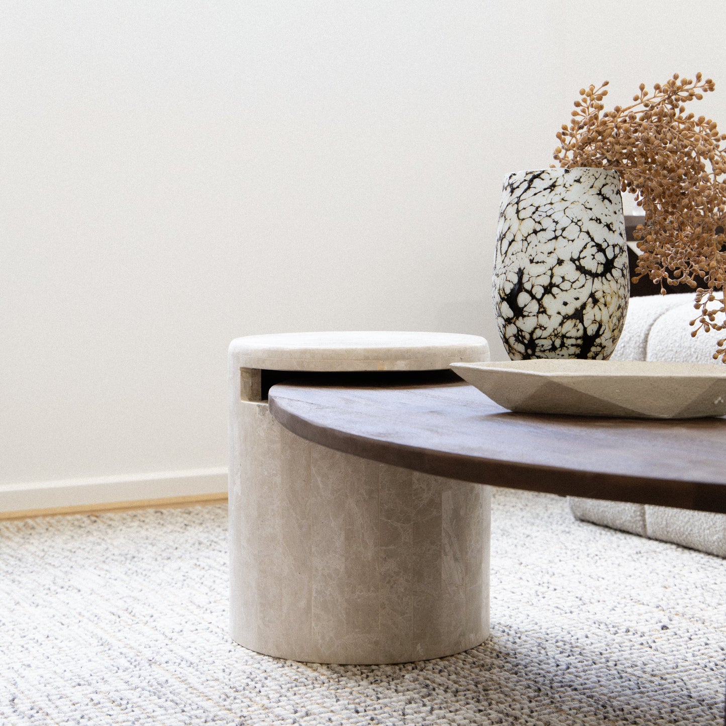 Milano 1.2M Stone And Wood Coffee Table