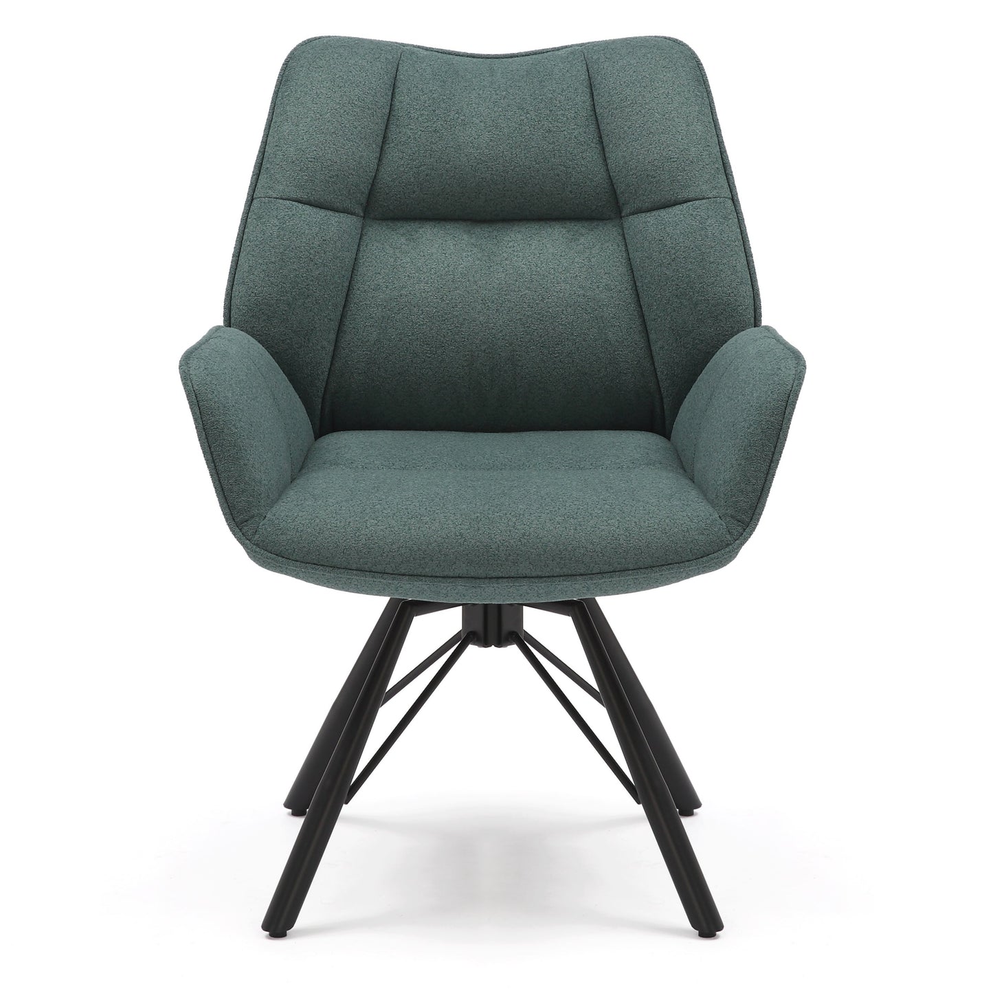 Elegant green dining chairs placed around a table
