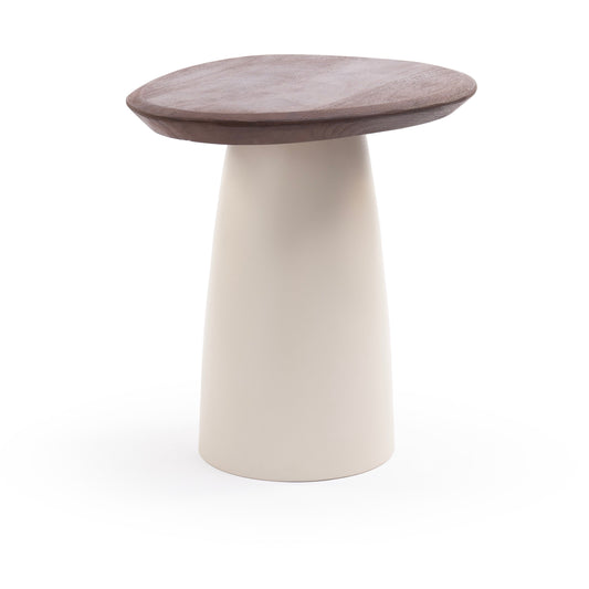 Small timber and cream side table