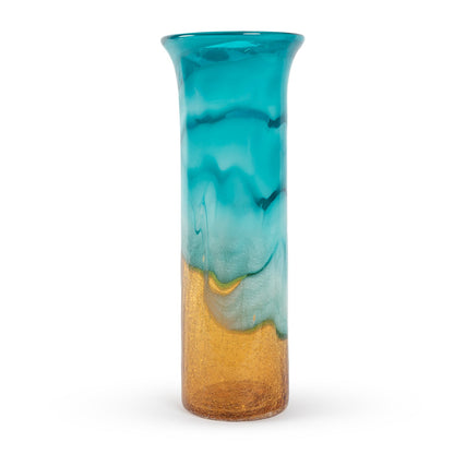 Amala large textured blue and gold glass decorative vase 40.5cm