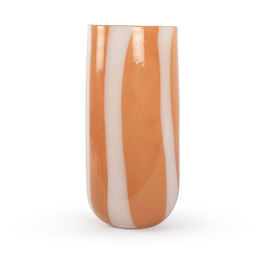 Aston orange and white striped abstract glass vase 33cm modern contemporary