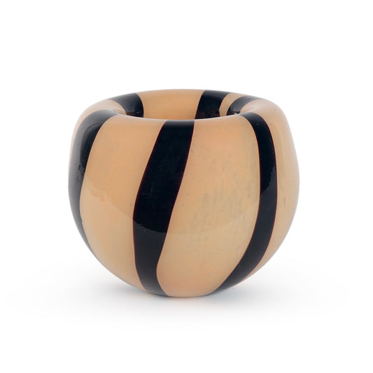 Athena peach and black stripe modern glass decor object 19.5cm contemporary