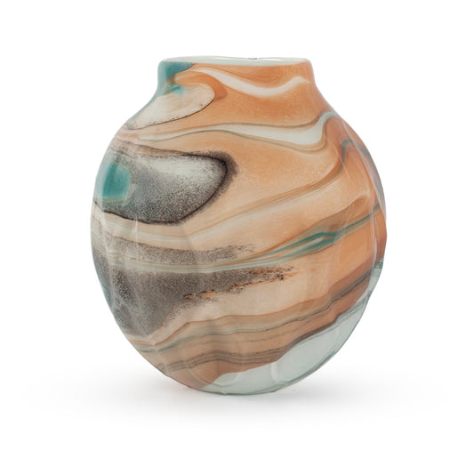 Bayan large abstract orange blue white black swirl opal finish glass vase 29cm
