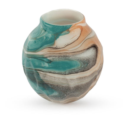 Bayan large abstract orange blue white black swirl opal finish glass vase 29cm