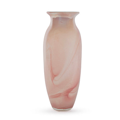 Felicity tall slim abstract pink and white swirl glass vase 37cm