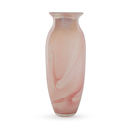 Felicity tall slim abstract pink and white swirl glass vase 37cm