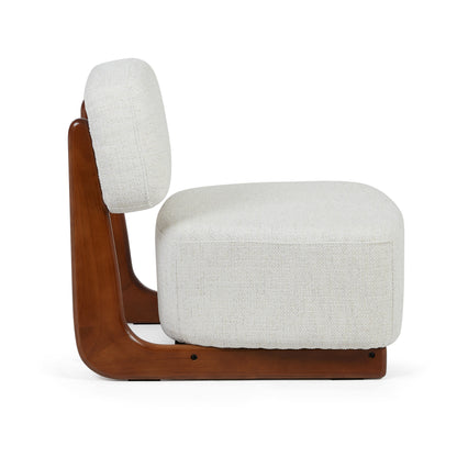 White fabric and timber armchair 