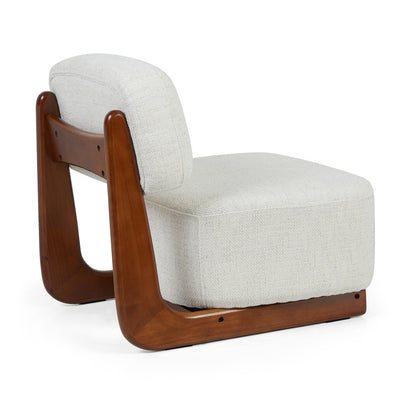 White fabric and timber armchair 