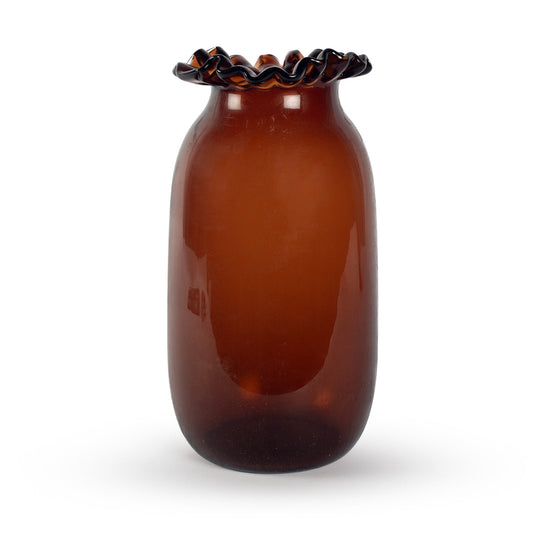 Helia transparent brown ruffled glass vase 29cm small flowers contemporary