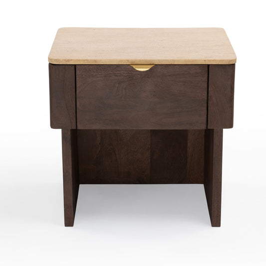 Stone and wood bedside table