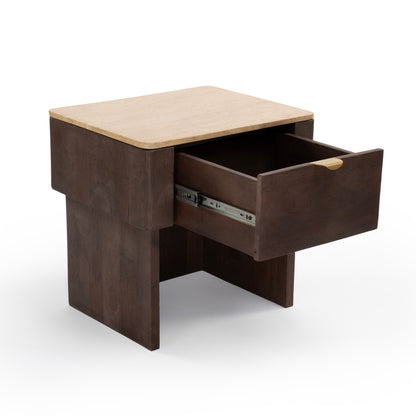 Stone and wood bedside table