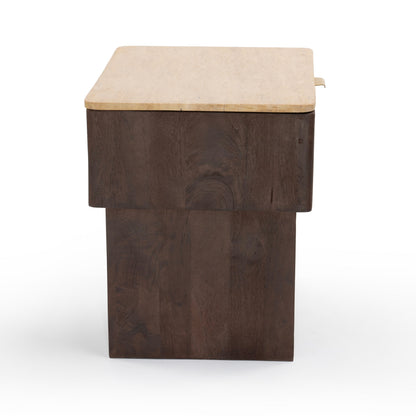 Stone and wood bedside table
