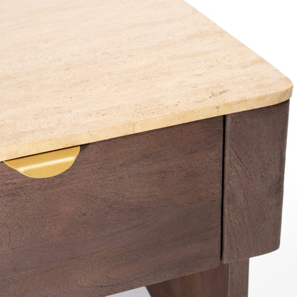 Stone and wood bedside table