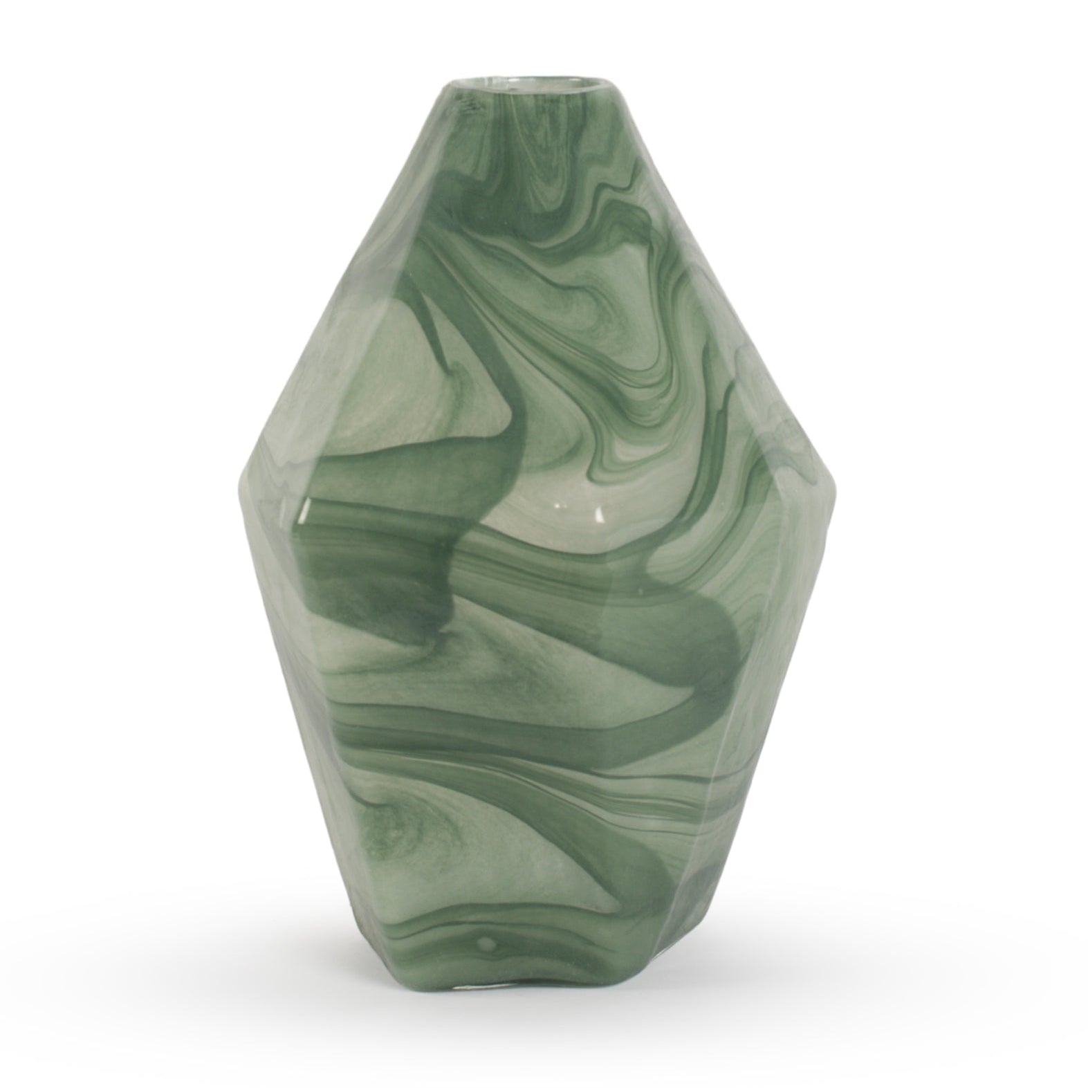 Midori jade green swirl sculptural glass vase 25cm modern contemporary