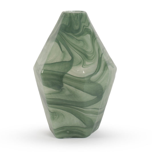 Midori jade green swirl sculptural glass vase 25cm modern contemporary