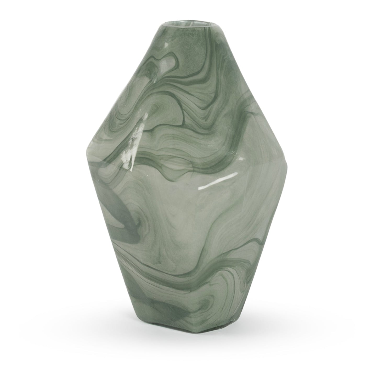 Midori jade green swirl sculptural glass vase 25cm modern contemporary