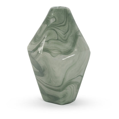 Midori jade green swirl sculptural glass vase 25cm modern contemporary