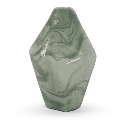 Midori jade green swirl sculptural glass vase 25cm modern contemporary