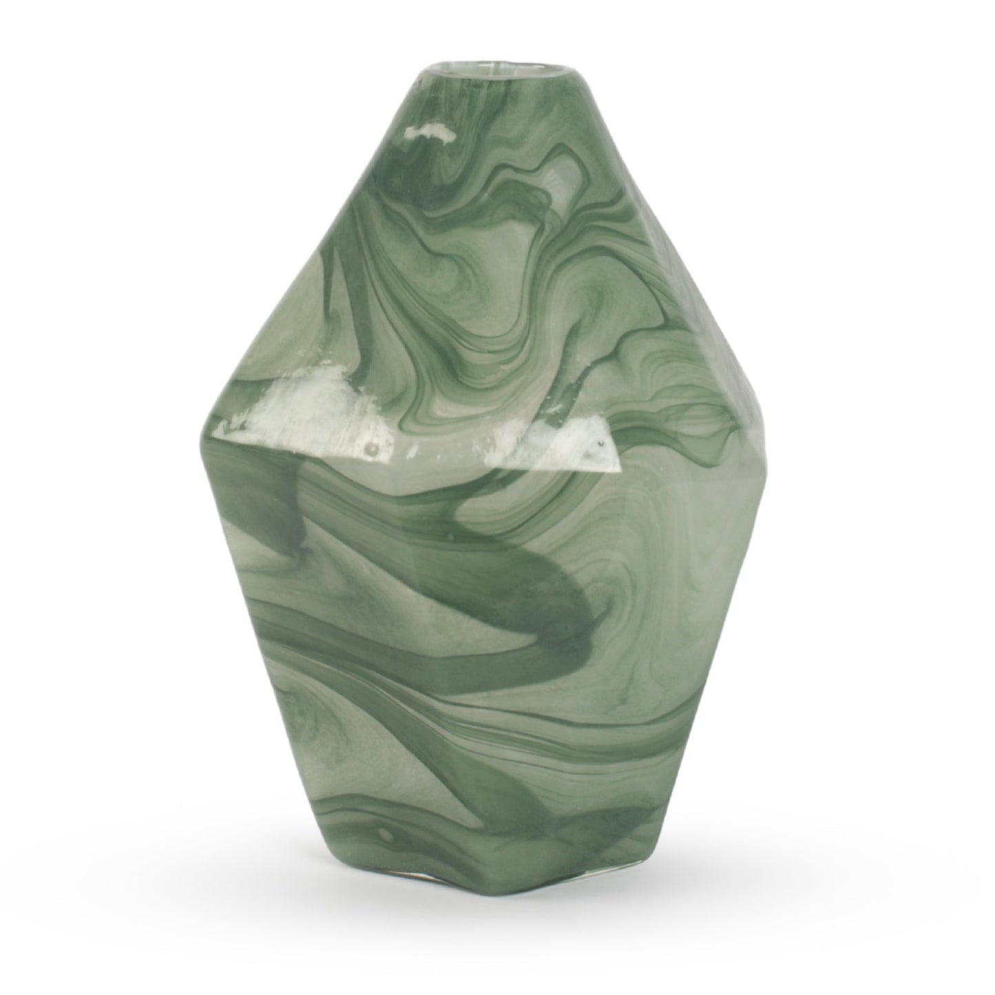 Midori jade green swirl sculptural glass vase 25cm modern contemporary
