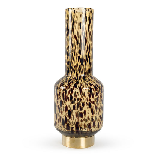 Nikolah tall abstract black and gold leopard spot glass vase 42cm brushed gold base