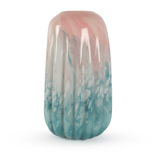Opal abstract pink blue white ribbed sculptural glass vase 36cm