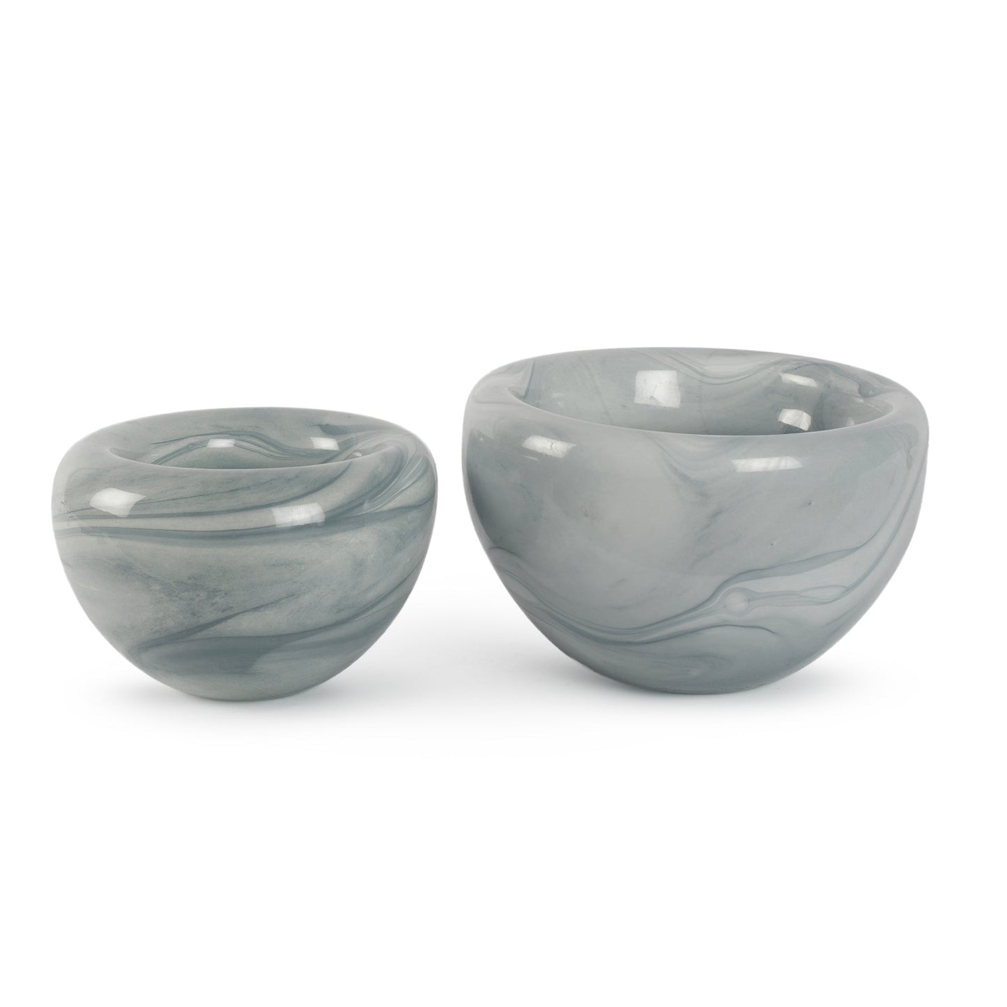 Opaline small rounded deep blue and white abstract glass vase 20cm wide
