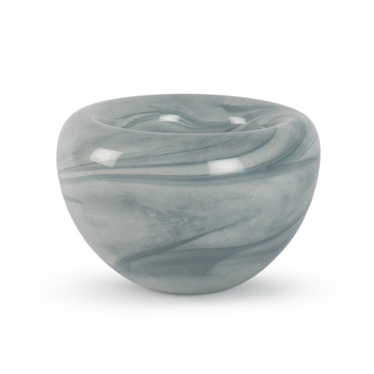 Opaline small rounded deep blue and white abstract glass vase 20cm wide
