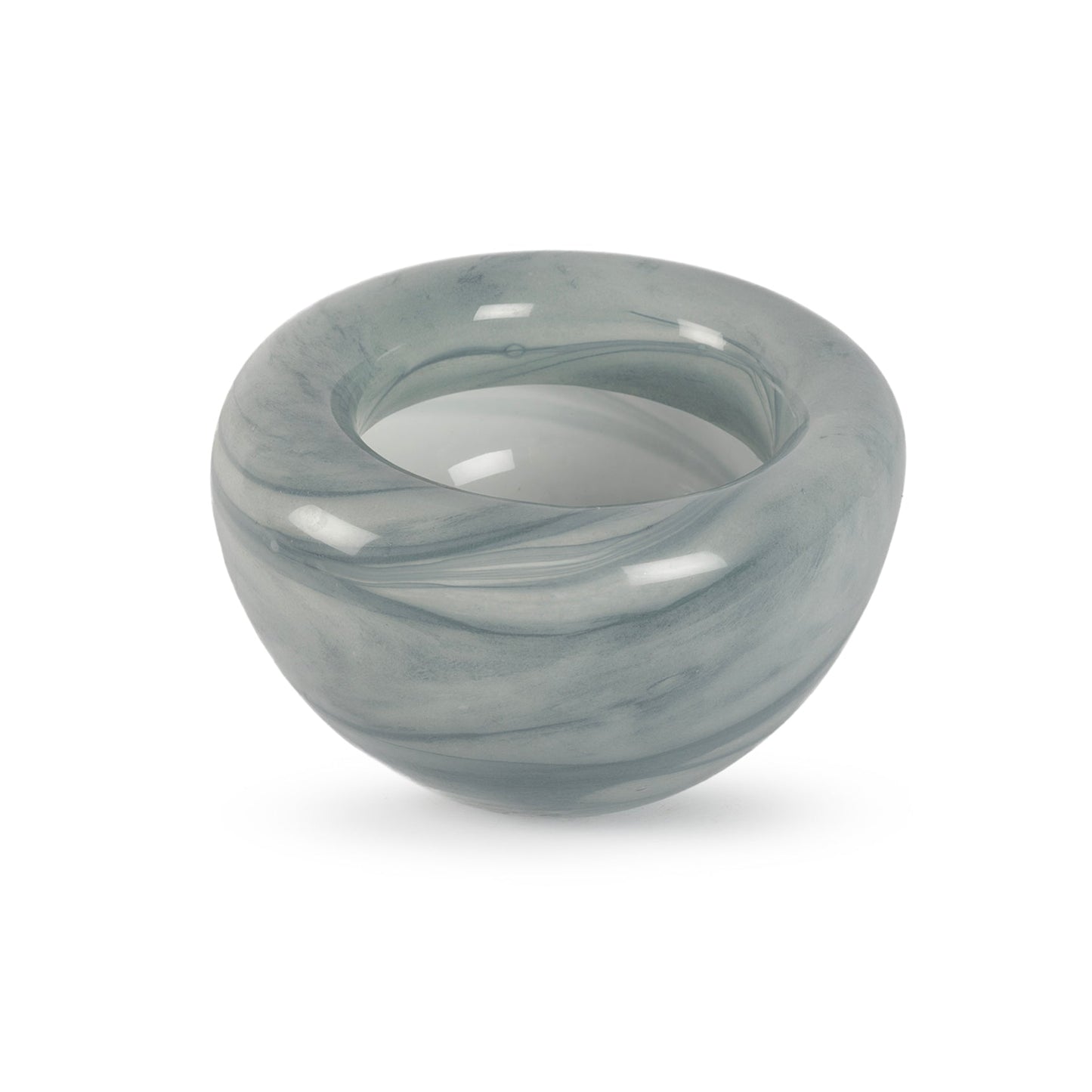 Opaline small rounded deep blue and white abstract glass vase 20cm wide