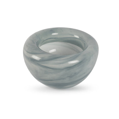 Opaline small rounded deep blue and white abstract glass vase 20cm wide