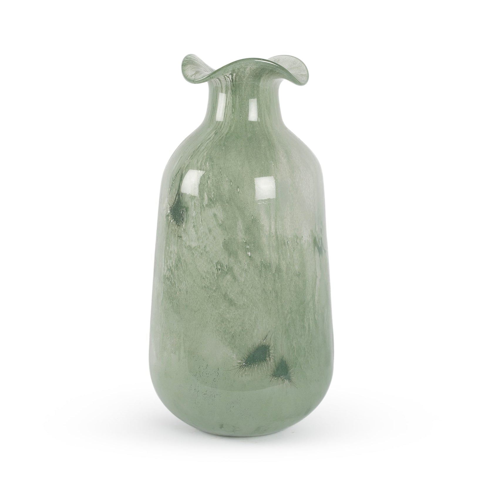 Pascal large sage green frilled top curved vase 35cm contemporary