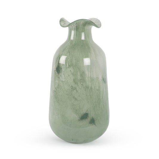 Pascal large sage green frilled top curved vase 35cm contemporary
